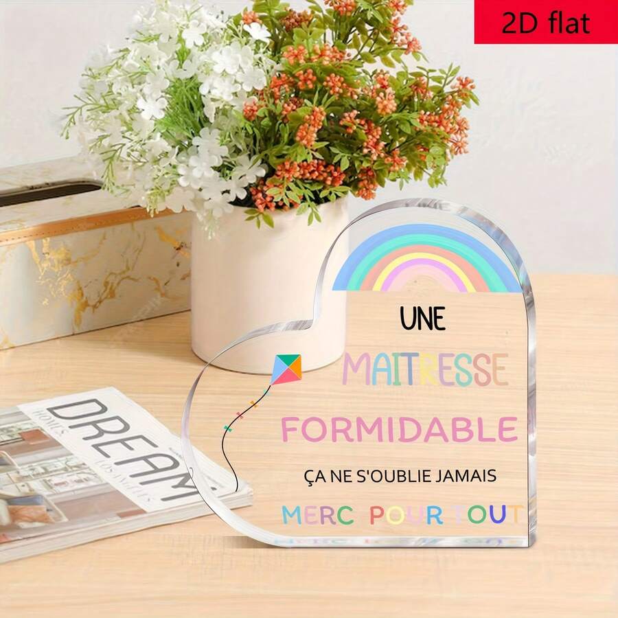1/2件 2D立體心形雕刻壓克力牌,經典德式家庭主題桌面裝飾品,多用途,無需電池,送給女性、媽媽、阿姨、老師的獨特感謝禮物 - 1PC - 查看 1