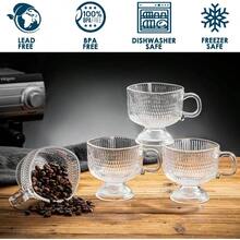 - Juego de 4 tazas de caf clsico con y cuchara, tazas de caf clsico de 8.5 onzas, tazas de caf de vidrio acanalado, taza de t transparente para bebidas calientes/fras, juego de - Transparente - Ver 4