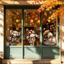 1pc Autumn Forest Animal Electrostatic Adhesive Window Decals, Featuring Maple Leaves And Pumpkins, Are Perfect For Kitchen, Living Room, And Thanksgiving Party Decorations. - Multicolor - View 10