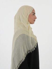2pcs/Set Dirty Wash Arabic Hijab Thin Lightweight Solid Color Casual Long Scarf Suitable For Daily Use Riffeled Hijab - Beige - View 2