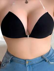 1Pair Women Self-Adhesive Bra With Clear Straps, Front Closure Bra, Invisible Push Up Strapless Bra For Backless Dresses - Multicolor - View 5