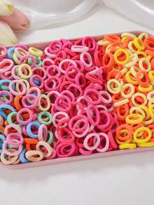 100/500/1000入 隨機配色女孩彈性髮圈 彩色尼龍小髮圈 女孩馬尾髮飾 - 彩色 - 查看 2