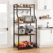 Space-Saving 4-Tier Kitchen Bakers Rack   Microwave Oven Stand With Large Wire Basket, - View 1