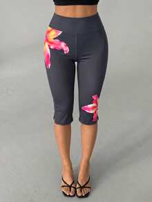 Nuevos pantalones cortos tipo bermuda ajustados de unicolor con cintura elástica y abertura en el bajo para verano - Rosa Fucsia - Ver 5