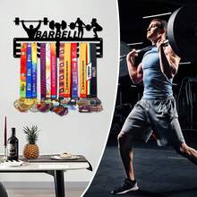 1PC Barbell Weightlifting Gold Silver Bronze Medal Display Rack, Metal Wall Decor Storage Rack, Suitable For Sports Awards, Weatherproof Display For Collectibles, Perfect For Sports Enthusiasts And Athletes, Indoor And Outdoor Display, Ideal Gift For Sports Fans And Champions - Black - View 5