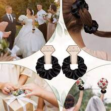 10/1pc Wedding Bridesmaid Hair Scrunchies, Bridesmaid Party Favors, Wedding Hair Accessories, Non-Damaging Design, Large Capacity Romantic Gift Box Filler, Bridesmaid DIY Wedding Keepsakes, Wedding Party Supplies, Birthday Party - Black - View 4