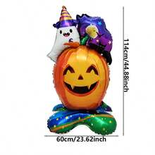 1pc 3D Standing Pumpkin And Ghost Foil Balloon With Witch Hat And Star Base - Halloween Party Decoration, Inflatable BOO Prop For Kids Trick Or Treat And Photo Booth Halloween - View 5