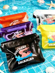 「Just Keep Swimming」圖案防水斜背包 - 海灘、泳池和獨木舟防水袋 | 夏季海灘必備，透明防水腰包 - 可調節肩帶防水袋，可放入手機、錢包 | 2026 熱門海灘泳池配件 - 防漏斜背包，適合游泳、潛水和水上運動 - 彩色 - 查看 1