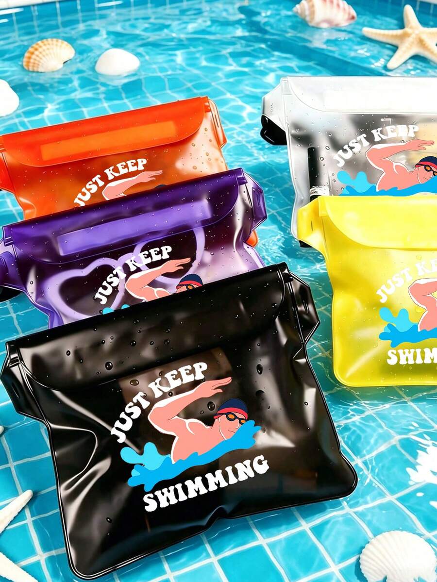 「Just Keep Swimming」圖案防水斜背包 - 海灘、泳池和獨木舟防水袋 | 夏季海灘必備,透明防水腰包 - 可調節肩帶防水袋,可放入手機、錢包 | 2026 熱門海灘泳池配件 - 防漏斜背包,適合游泳、潛水和水上運動 - 彩色 - 查看 1