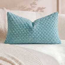 1pc/2pcs Bohemian Striped Throw Pillow Cover (Pillow Insert Not Included), Soft Plush Corduroy Solid Color Decorative Square Pillow Case, Suitable For Holiday, Sofa, Bedroom, Bed, All Seasons Use. - Mint Blue - View 18