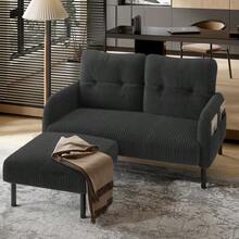 Sofá de dos plazas de pana con acolchado confortable, respaldo alto y bolsillos laterales, patas metálicas, bolsillos laterales integrados, suavidad acogedora y soporte óptimo, perfecto para espacios de relajación en la oficina en casa. - Gris - Ver 6