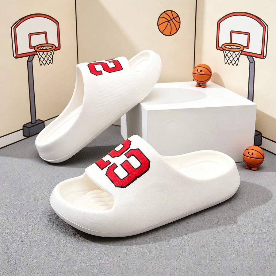 Number 23 Print Foam Slippers For Middle And Older Children, Fashionable Lightweight EVA Indoor/Outdoor Bathroom Shower Slides For Boys