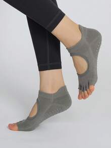 Calcetines de yoga cómodos, de punta abierta, descalzos y antideslizantes para protección en deportes interiores - Gris - Ver 2