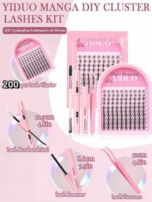 YIDUO Eyelash Cluster Set 1400pcs Cartoon Wet Glossy Soft Fine 40D 50D 60D 80D 9-16mm Continuous Length D Curl Individual Lashes Including Fairy Cartoon Style Lower Lashes Beginner Complete DIY Eyelash Tool Kit - Multicolor - View 2
