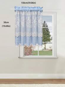 1pc Plaid Pattern Kitchen Short Curtain With Lace Trim And Pom Pom Decoration, Rod Pocket Top (Curtain Rod Not Included) Cabinet Curtain, American Country Pastoral Style Half Curtain, Suitable For Kitchen, Cafe, Bedroom And Other Decor - Blue - View 13