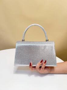 Women's Straw & Velvet Evening Bag With Chain Strap, Suitable For Beach And Formal Parties - Silver - View 6