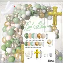 Sage Green And Gold Balloon Garland Set, Cross And Dove Foil Balloons, Suitable For Baptism, Christening And Religious Party Decoration - View 5
