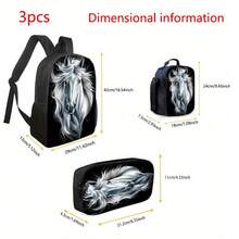 Elegante collezione di 3 pezzi a tema cavallo, composta da uno zaino, una borsa termica e un astuccio con cinghie regolabili, insieme a una spaziosa borsa a mano con cerniera, ideale per la scuola - 3 pezzi - Visualizzare 4