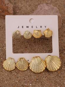 Set 4 Pasang Anting Kerang Berbagai Ukuran, Cocok untuk Liburan Pantai, Anting Musim Panas yang Wajib Dibawa - Emas - View 3