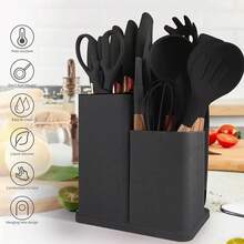 19Pcs Silicone Kitchen Utensil Set – Non Stick Cooking Tools With Wooden Handle, Spatula & Spoon For Home - Pink - View 9