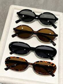 4件組時尚極簡Ins風熱門設計女款時尚眼鏡，適合度假禮物、購物、夏季海灘派對、街頭攝影、音樂節、熱帶海灘度假、家庭出遊，時尚配件，適合所有臉型 - 4pcs黑橘茶豹紋組合 - 查看 7