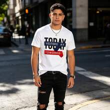 Playera Hombre Algodón Blanca Estampado Simulación 3d Texto - Negro - Ver 1
