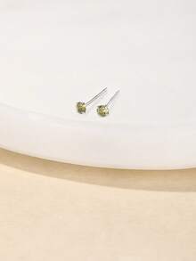1 Pair 925 Sterling Silver Stud Earrings, Delicate Cartilage/Conch/Lobe Piercing Jewelry For Women, Suitable For Party And Daily Wear, Holiday And Birthday Gift - Silver - View 4