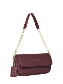 Bolso de hombro/axila de piel sintética de unicolor con diseño gráfico de letra, versátil y de moda clásica 2025, bolso de hombro/axila Y2K, adecuado para compras, se puede usar cruzado, col - Burdeos - Ver 5