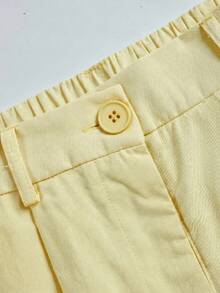 UREREM Solid Color New Elegant Fashion Women's Lapel Long Sleeve Shorts Set, 120G Woven Fabric, Minimalist Commuting Style, High-End Spring - Light Yellow - View 7