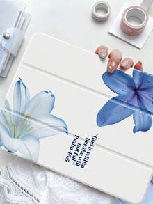 Exquisite Cute Cartoon Blue Flower Letter Double-Sided Acrylic Transparent Crystal Back Cover, Shockproof And Durable, Compatible With IPad 7th Generation, 8th Generation (10.2 Inch) And 10th Generation. It Has A Built-In Pen Slot, Supports Sleep/Wake Function And Multiple Folding Stand Modes. It Is An Ideal Gift For Others. - Multicolor - View 3