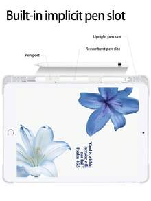 1 pieza Funda protectora de silicona plegable a prueba de golpes con patrón de letra de flor azul de dibujos animados exquisita y linda para tableta con ranura para lápiz, compatible con Samsung, admite suspensión/activación - Multicolor - Ver 5