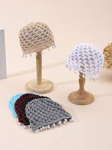 1pc Women's Bohemian Vintage Pearl Pendant Handmade Hollow Woven Hair Net Hat, Breathable Knitted Bucket Hat, Retro Party Wedding Bridesmaid Travel Outing Photography Hollow Breathable Daily Wear Head-Covering Bucket Hat - Mesh Pearls - View 1