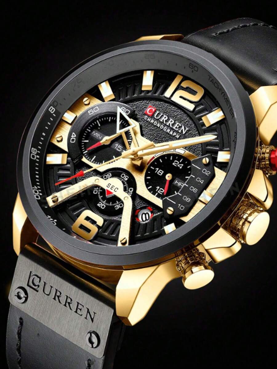 1pc Casual Men's Business Leather Strap Mechanical Watch, Calendar Men's Leather Strap Sports Watch