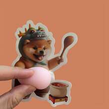 3D Sticker 1片/2片/5片創意炸雞貼紙柴犬肚皮狗貼紙肚皮狗系列印花貼紙剪貼簿裝飾 - 駝色 - 查看 1
