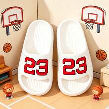 Number 23 Print Foam Slippers For Middle And Older Children, Fashionable Lightweight EVA Indoor/Outdoor Bathroom Shower Slides For Boys - White - View 3