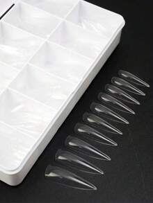 50Pcs Long Stiletto Nail Tips | Ultra-Thin Semi-Frosted Full Cover | Clear Pointed Fake Nails For Press On DIY - 無色 - 查看 3
