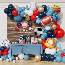 Baseball Theme Balloon Arch Set, Red Blue White Light Green Latex Balloons 18 Inch Baseball Foil Balloons Suitable For Sports Birthday Party Decoration - 如圖 - 查看 4
