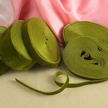 1 Roll 2 Yards Multi-Size Single-Sided Non-Stretch Olive Green Flocked Ribbon, Flocked Satin Ribbon, Flocked Ribbon, Bows, Handmade DIY Clothing Accessories (Excluding Paper Spool, Length Is Measured By Hand And May Have Deviations) - Olive Green - View 3