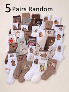 20 Pairs College Style Y2K Capybara Pattern Mid-Calf Socks, Fun Cartoon Animal Pattern Aesthetic Mid-Calf Socks, Suitable For School Daily Wear - Multicolor - View 10