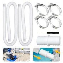 2er Set Poolschlauch 32mm, 150cm Weißer Wellschlauch Für Poolpumpe Mit 4 Befestigungsclips Und Verbinder, Flexibler PE Ersatzschlauch Für Filteranlage, Kleine Pools, Spa, Teich Und Garten Wasserbereic - Weiß - Übersicht 9