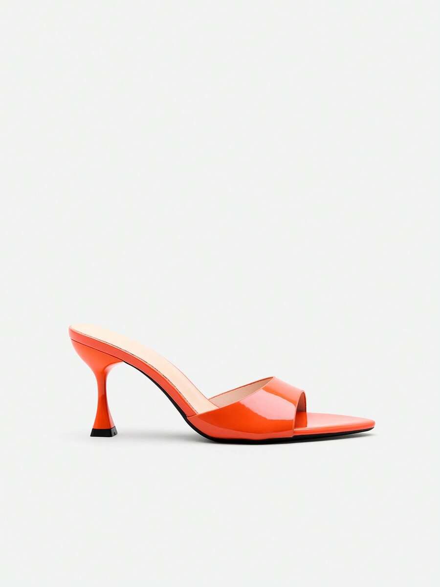 CHICVUE Spring/Summer Women's Elegant High Heels, Shiny Patent Leather Pointed Toe, Colorful Satin Fashion Party Evening Mules, Orange - Orange - View 1
