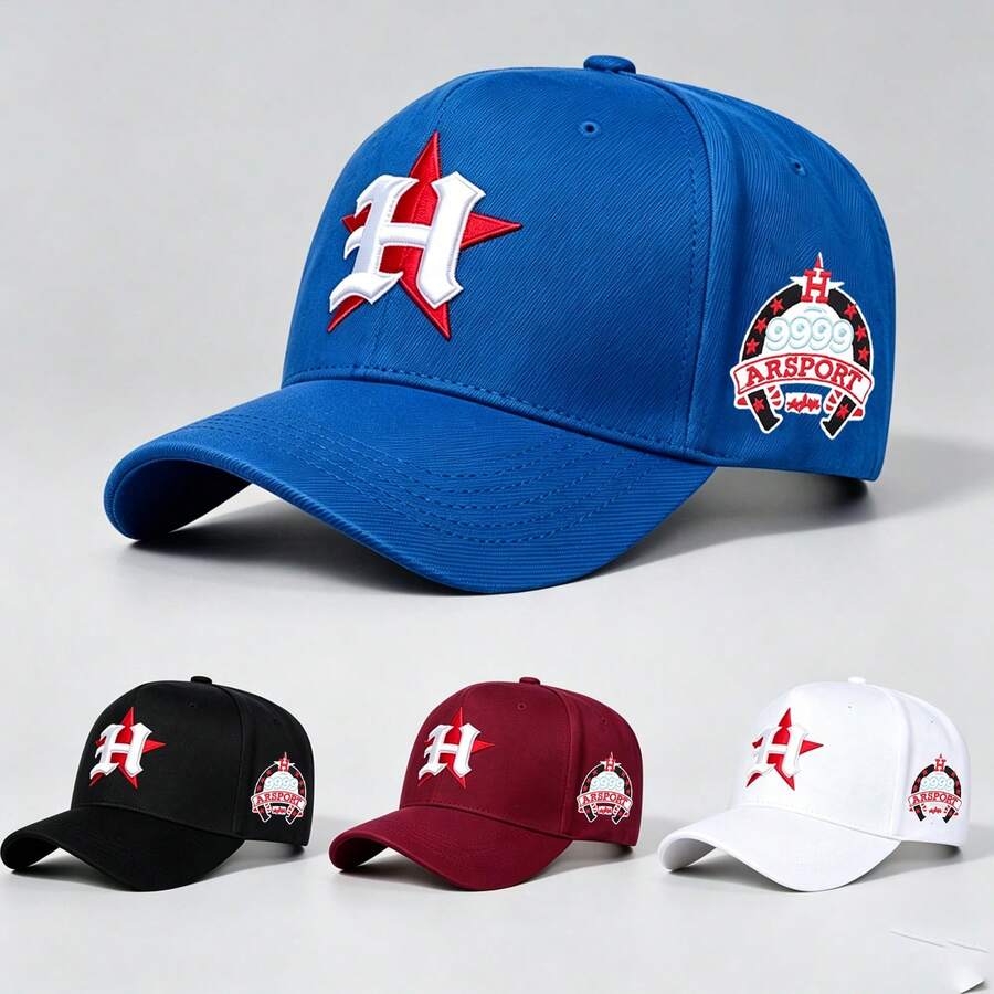 1 Topi Baseball Fashion Pria Motif Huruf Gothic Bintang Merah "H", Desain Dapat Disesuaikan, Cocok Untuk Olahraga Luar Ruangan, Perjalanan, Dan Lari