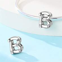 1 pieza Encanto de cuentas de la serie de iniciales estrelladas de estilo cielo estrellado celestial de plata de ley S925 de baja alergia, adecuado para pulsera original, fabricación de joyas DIY para mujeres, regalo de cumpleaños - Blanco - Ver 3