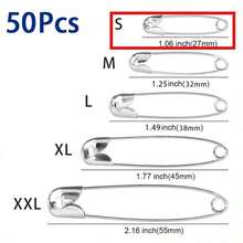 50pcs Stainless Steel Pin Brooch For Diy Jewelry Making Craft Supplies, 5 Different Sizes Of Safety Pins, Durable Safety Pins, Small And Large Safety Pins, Suitable For Sewing And DIY Arts And Crafts - B-Silver - View 13