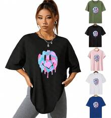 Camiseta De Hombros Caídos Con Estampado De Dibujos Animados - Negro - Ver 11