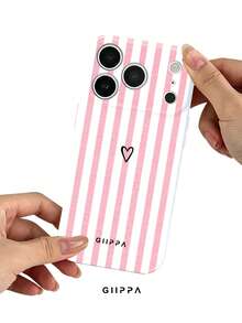 GIIPPA 1 Stück Rosa Vertikale Streifen & Herzmuster Design Handyhülle für Handy 17 Pro Max, kompatibel mit Handy 16 Pro Max, 15 Pro Max, 14 Pro Max, 11/12/13/14/15/16 Pro Max Plus, koreanischer Stil High-End Mode lustiges elegantes Design, Unisex, perfektes Geschenk für Freundin zu Weihnachten, Valentinstag, Ostern, Hochzeitssaison und Geburtstag! - Verschiedenfarbig - Übersicht 4