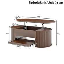 Lift-Top Coffee Table, Coffee Table With Curved Wooden Sides, Removable Shelf, Lift-Top, Multifunctional Living Room Furniture. - Walnut Wood Color - View 11