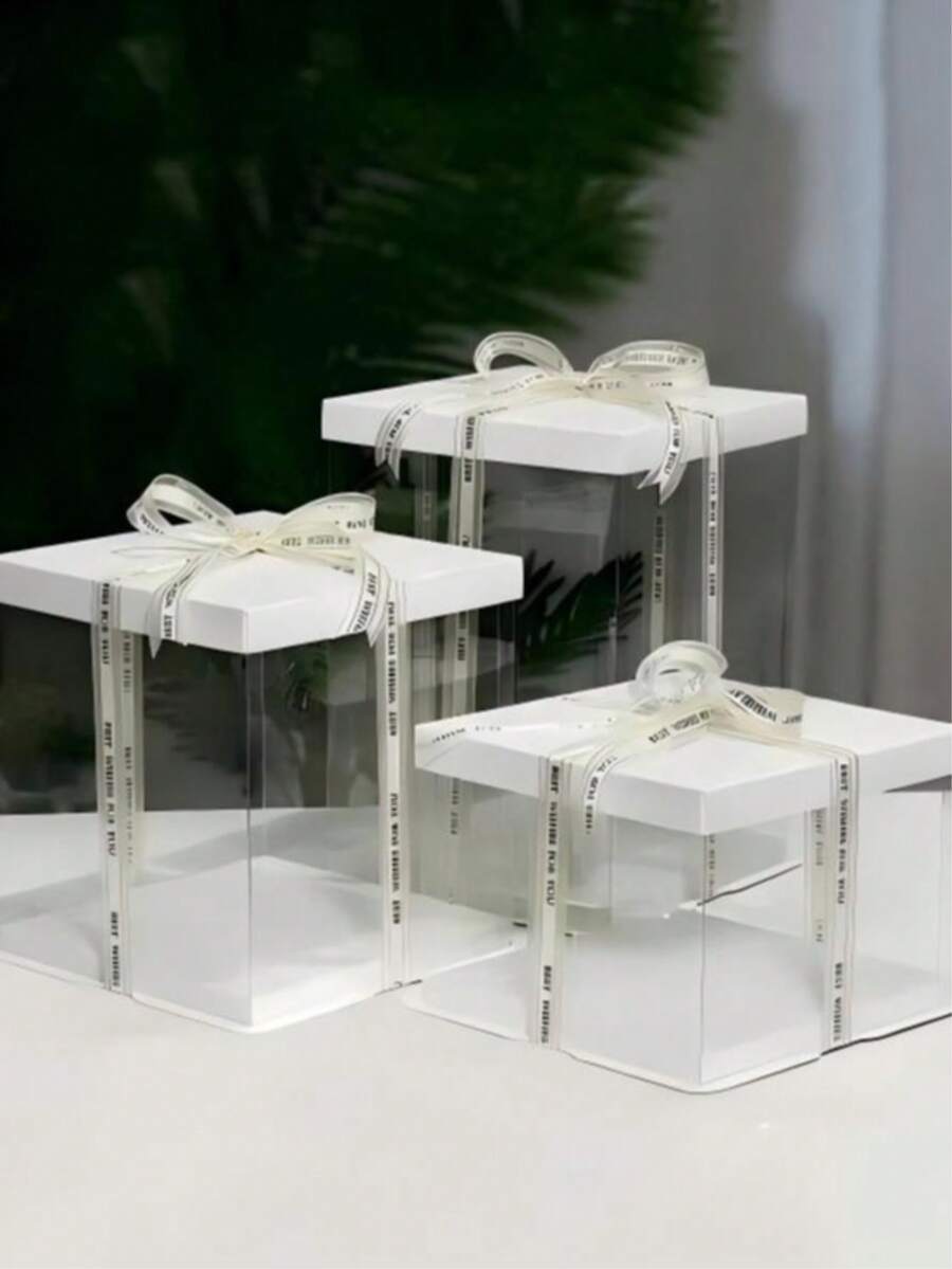 1 Set Transparent White Dust-Proof Box, 1/2/3 Layer Detachable Display Storage Box, 4-10 Inch Cake Packaging Box, Multi-Functional Gift Box, Suitable For Valentine's Day, Christmas, Wedding And Party, Can Hold Flowers And Handmade Crafts (Rope Random) - White - View 1