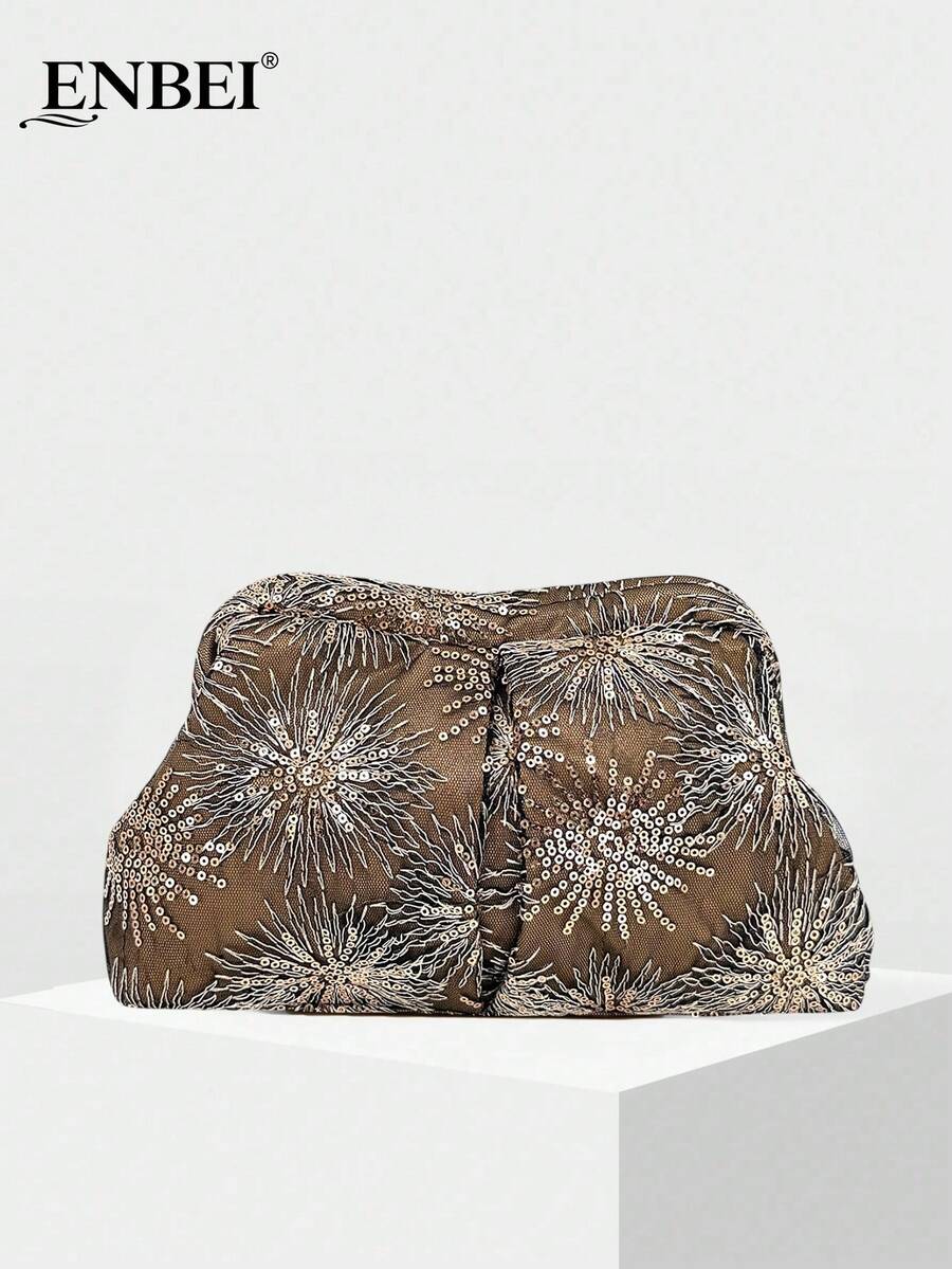 ENBEI Elegant Sparkling Clutch Bag - Large Capacity Makeup Bag, Vacation Clutch, Elegant Evening Bag, Fashion Evening Bag, Multi-Functional Women's Beach Bag, Autumn Wallet, Elegant Women's Bag, Perfect For Wedding Dress, Evening Gown, Holiday Essential, Travel Essential, Party Outfit, Teacher's Day Gift, Wedding Season Souvenir Bag
