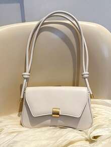 Retro Shoulder Bag For Women Metal Lock Flap Saddle Bag Casual Knot Detail Crossbody Bag White Purse Handbag For Work Travel Back To School Outfits - 彩色 - 查看 6